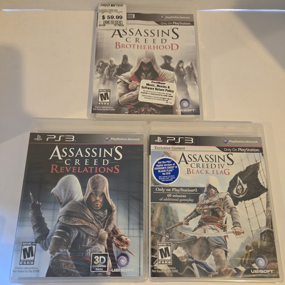 3 New PlayStation 3 PS3 Games Assassin's Creed Brotherhood Black Flag Revelation